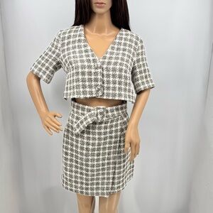 Zara Old Money Parisian Chic French Style Tweed Boucle Houndstooth Cut Out Dress